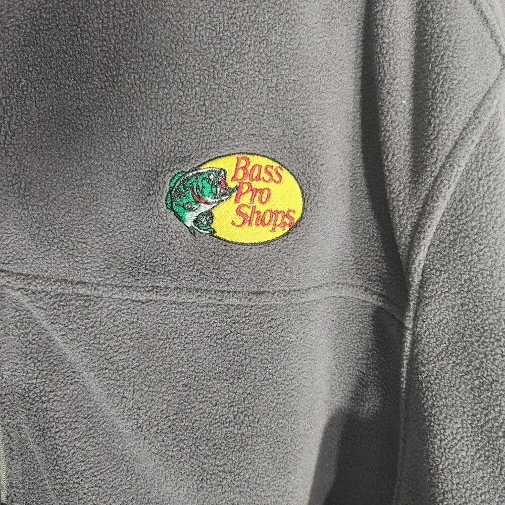 Bass Pro Shops Pullover Sweater Gray Quarter-Zip drawstring Long-Sleeve Fleece